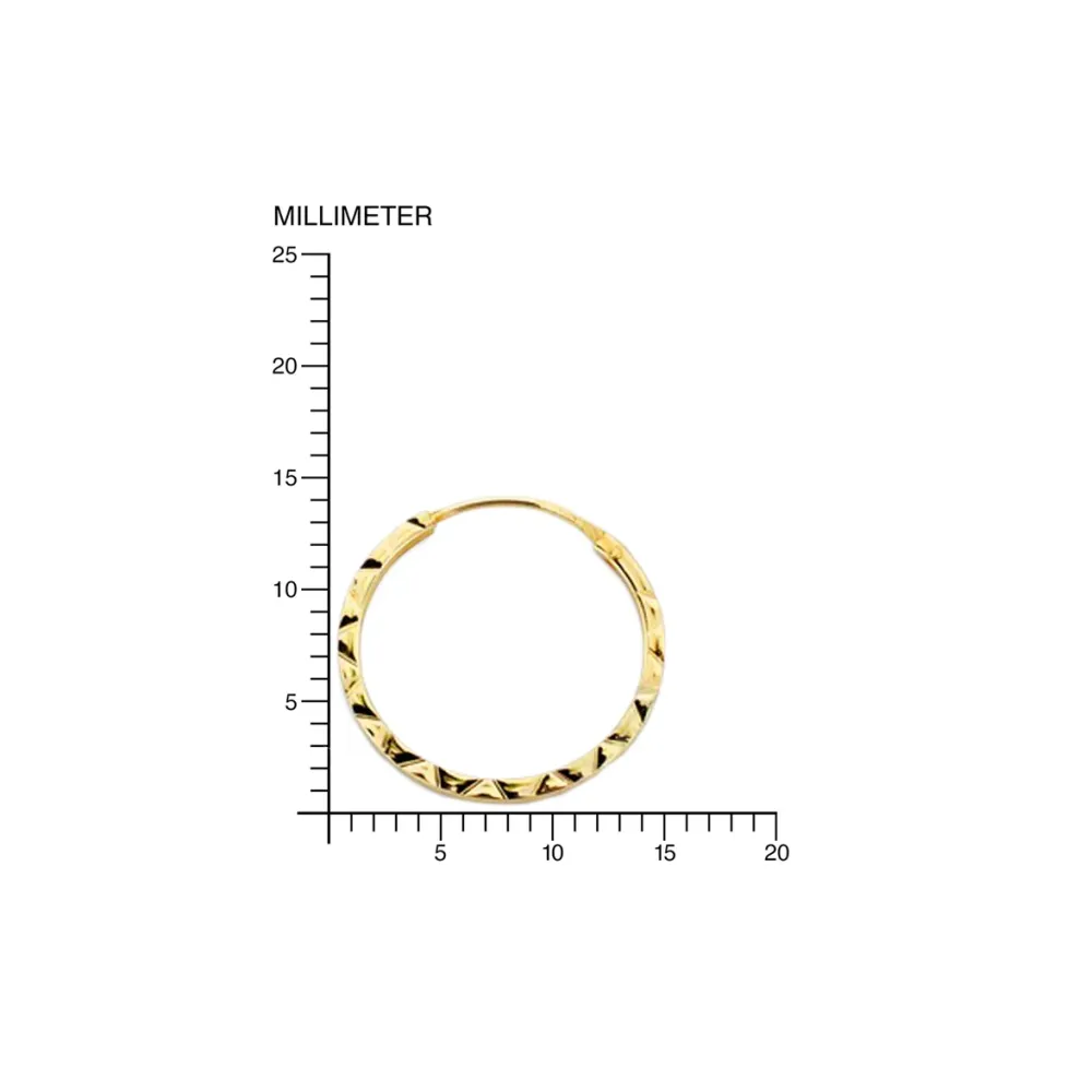 18ct Yellow Gold Square Hoops gekerfd Earrings 14x1 mm