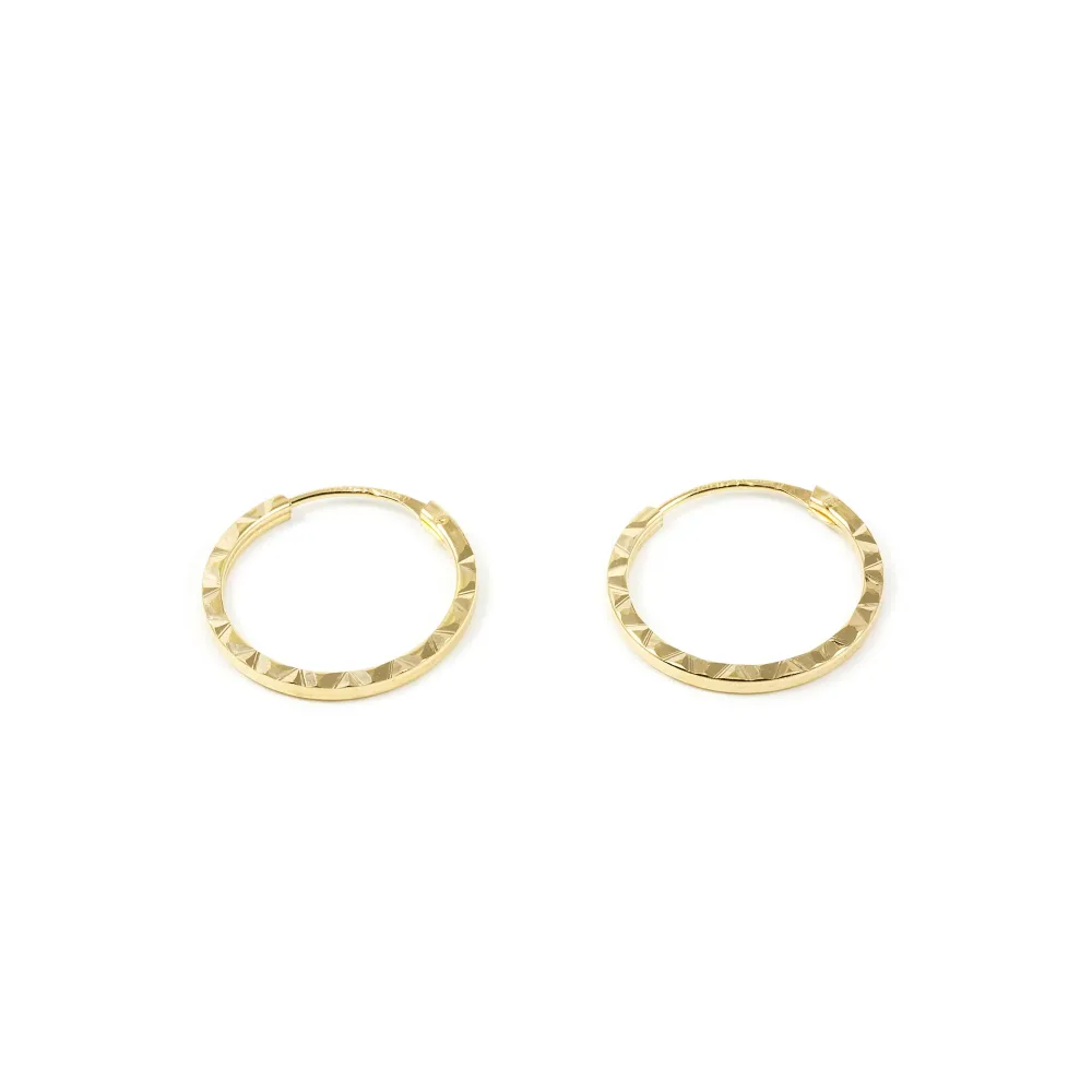 18ct Yellow Gold Square Hoops gekerfd Earrings 14x1 mm