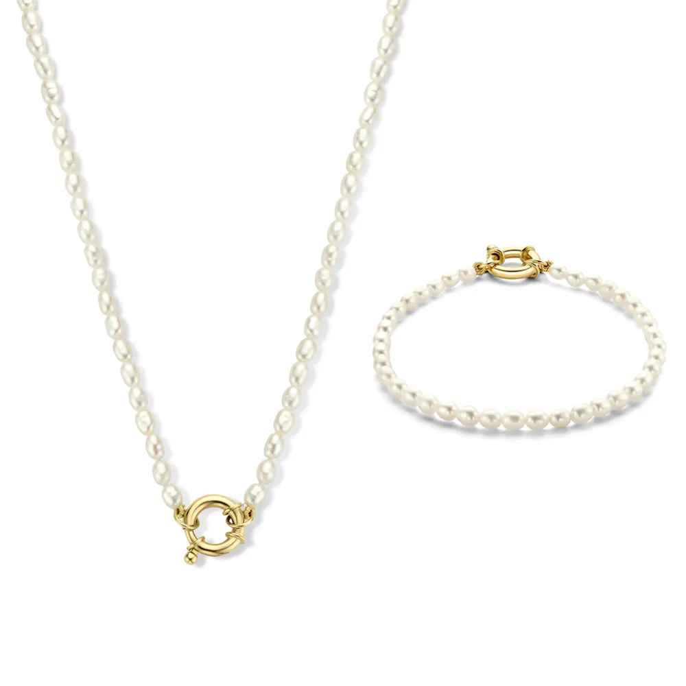 Cadeau d'Isabel 14 karaat goud ketting en armband gift set met parels voor Afzettingen