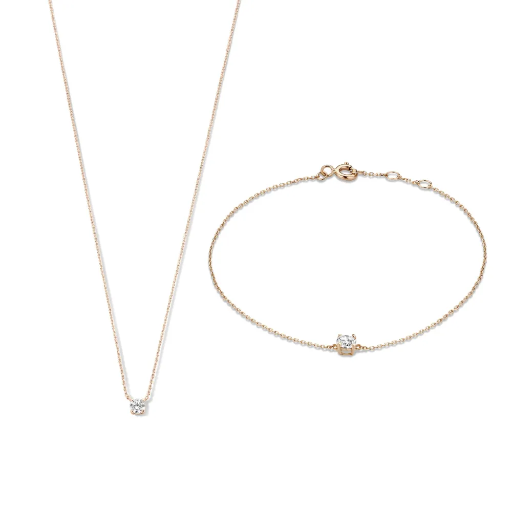 Cadeau d'Isabel 14 karaat roségoud ketting & armband met zirkonia RVS 316