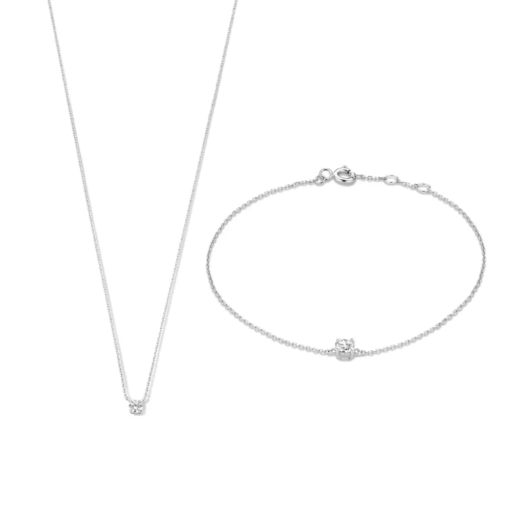 Cadeau d'Isabel 14 karaat witgoud ketting & armband met zirkonia RVS 316
