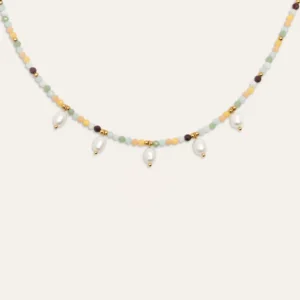 Crystal Pearls Niet-roestend Steel Gold Necklace met 5 jaar Garantie