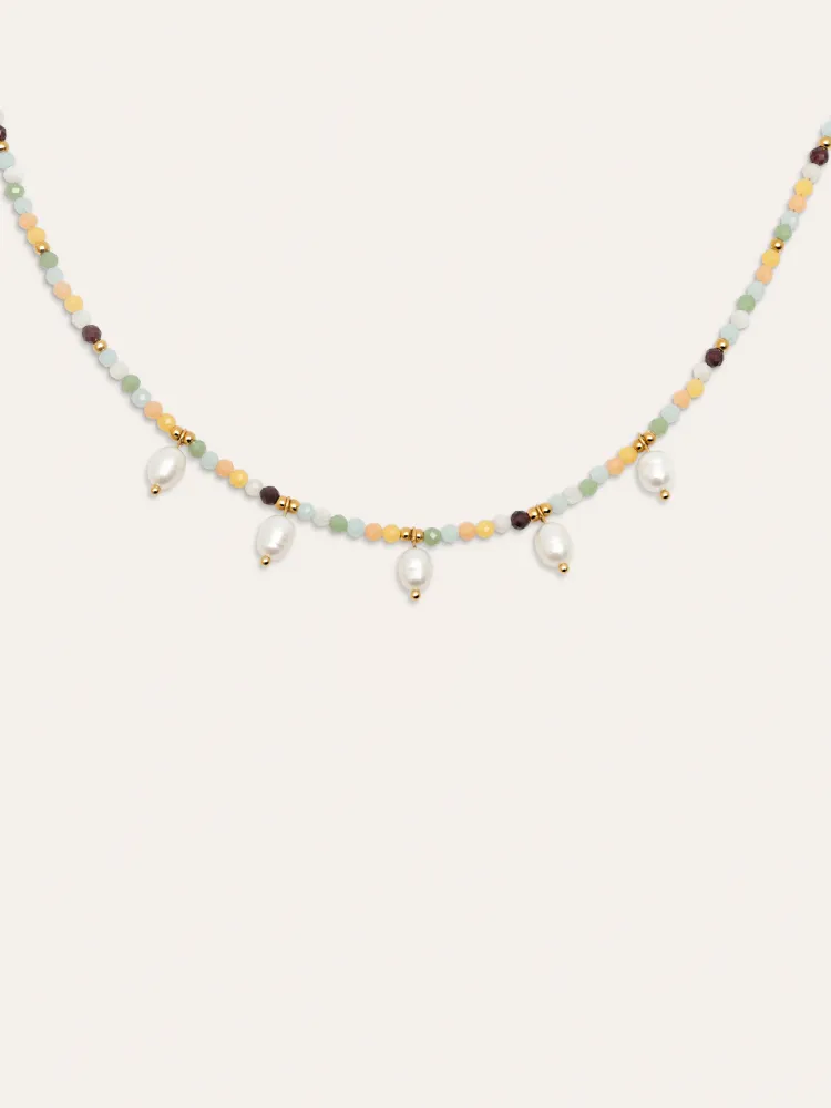 Crystal Pearls Niet-roestend Steel Gold Necklace met 5 jaar Garantie