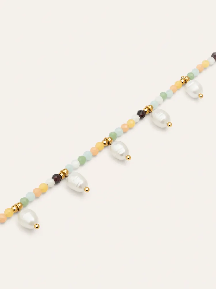 Crystal Pearls Niet-roestend Steel Gold Necklace met 5 jaar Garantie