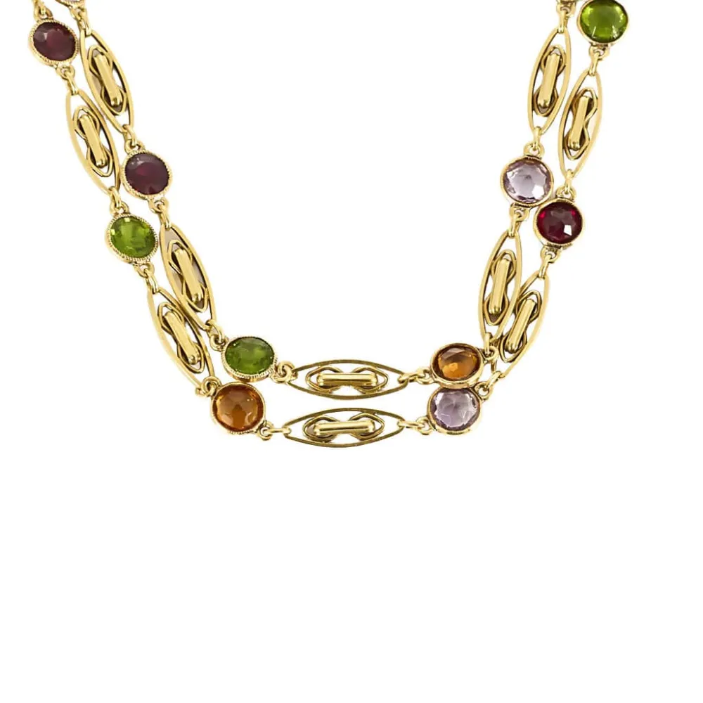 Gilet chain goudgeel gold, peridot, citrine, garnet, amethyst door SafetyChain