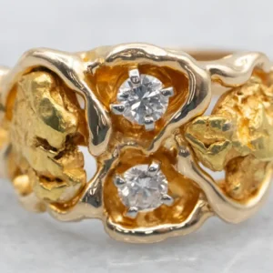 High Karat Gouden Nugget and Diamond Ring