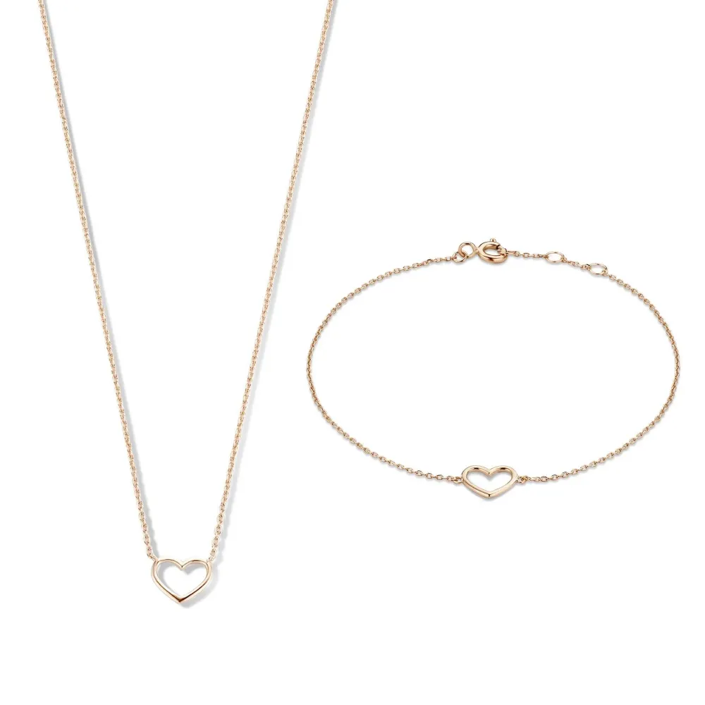Industrieel Zwaar Belastbaar Cadeau d'Isabel 14 karaat rosé gouden ketting en armband set met hart