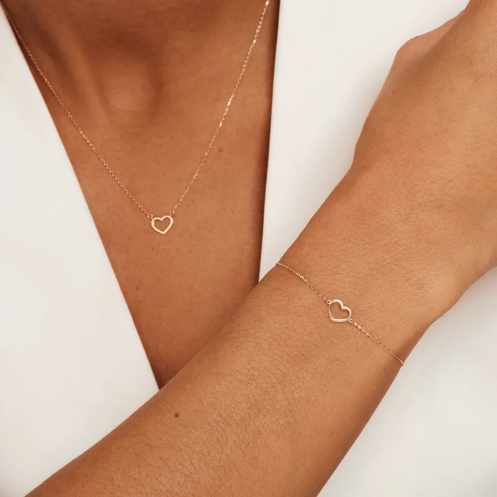 Industrieel Zwaar Belastbaar Cadeau d'Isabel 14 karaat rosé gouden ketting en armband set met hart