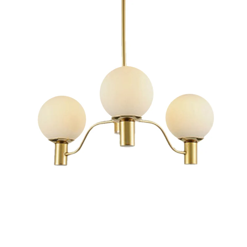 Radiaal wit glazen kroonluchterlamp postmodern 3/6/8 lichts gouden hanglamp met kogelkap