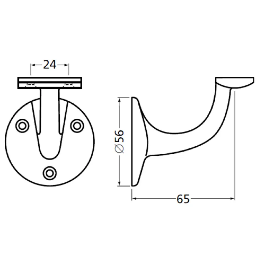 Hermeta 3502-70 leuninghouder vlak 65 mm zwart
