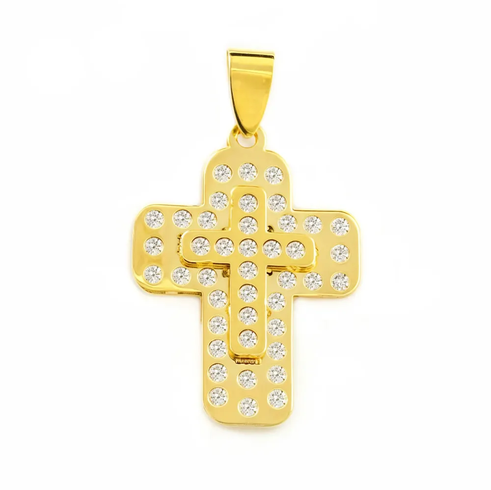 9ct Geel Gold Rectangular Cross Cubic Zirconia Shine 23 x 17 mm met DIN 933 norm