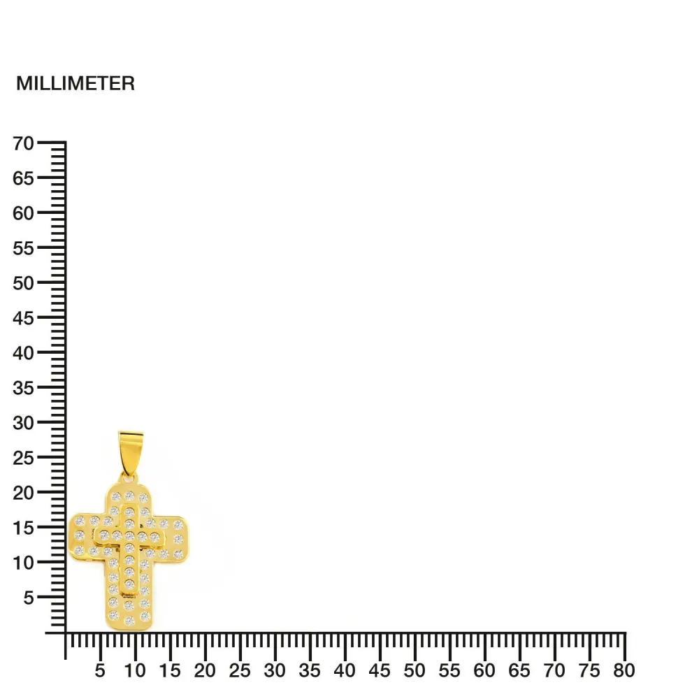 9ct Geel Gold Rectangular Cross Cubic Zirconia Shine 23 x 17 mm met DIN 933 norm