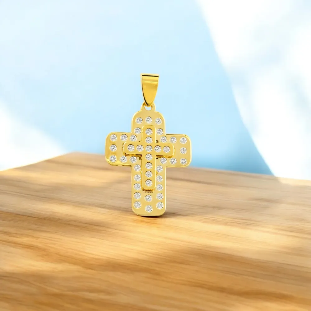 9ct Yellow Gold Rectangular Cross Cubic Zirconia Shine 23 x 17 mm
