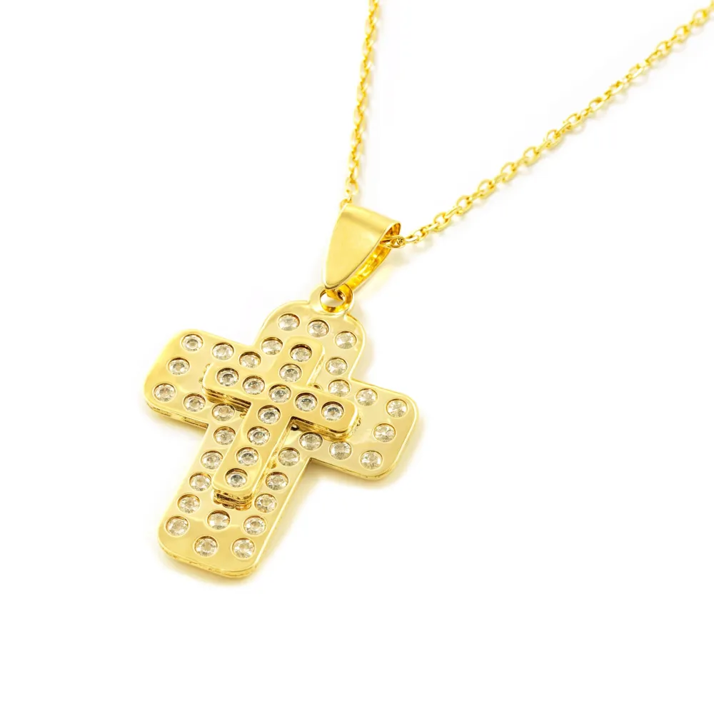 9ct Yellow Gold Rectangular Cross Cubic Zirconia Shine 23 x 17 mm