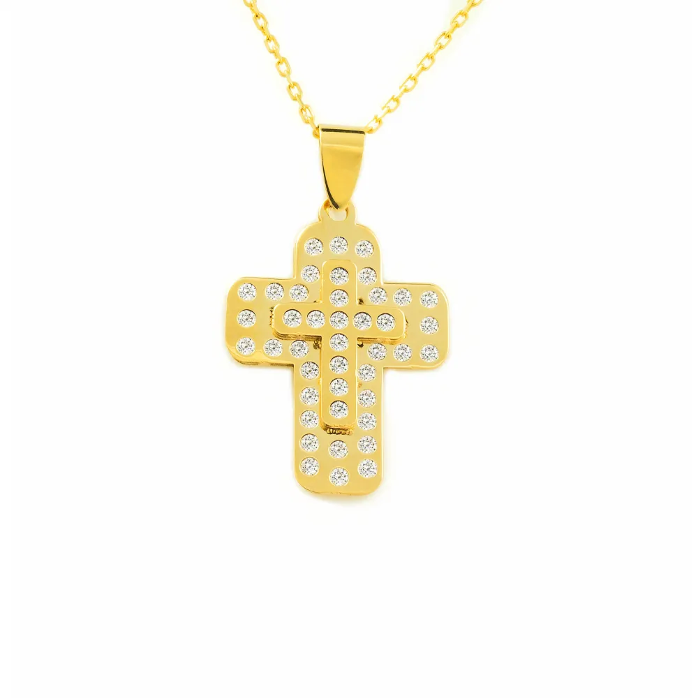9ct Yellow Gold Rectangular Cross Cubic Zirconia Shine 23 x 17 mm