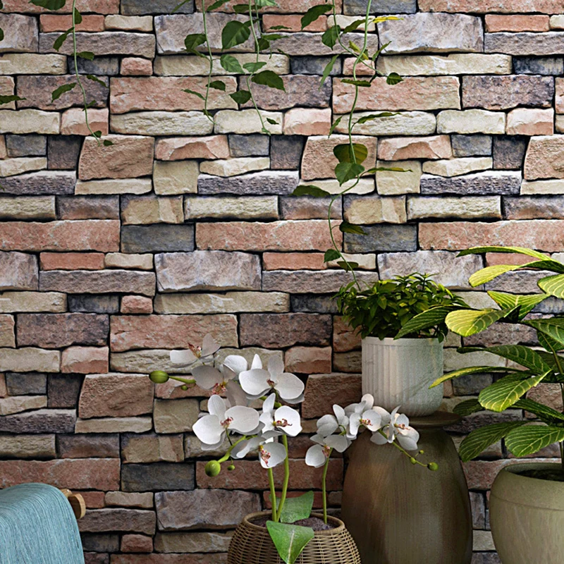 Gecertificeerd Multicolored Brick Rock Wallpaper Architecture Industrial Waterproofing Wall Covering Blue
