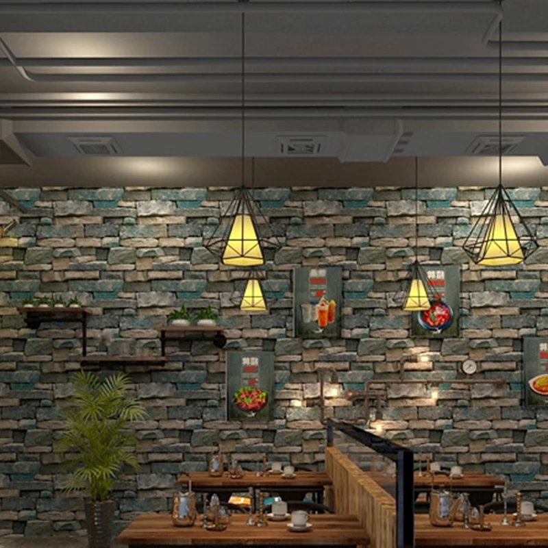 Gecertificeerd Multicolored Brick Rock Wallpaper Architecture Industrial Waterproofing Wall Covering Blue
