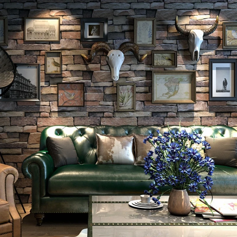 Gecertificeerd Multicolored Brick Rock Wallpaper Architecture Industrial Waterproofing Wall Covering Blue