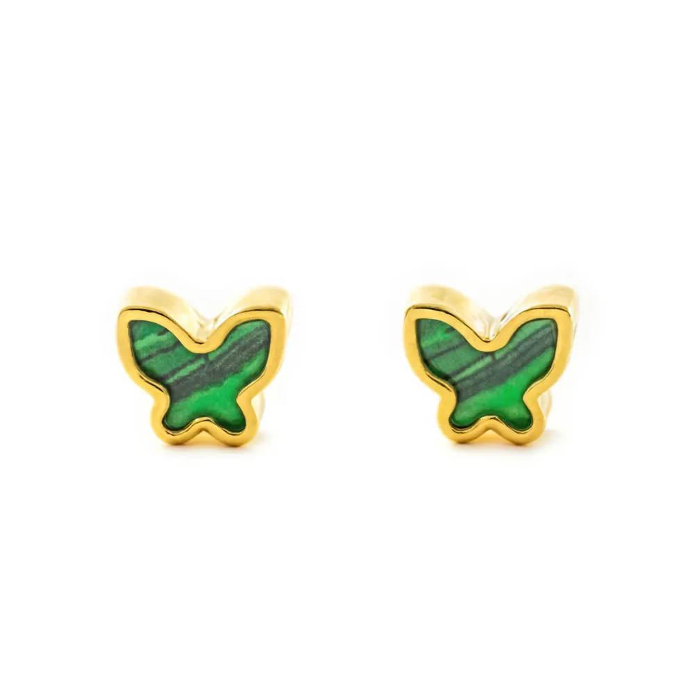 9ct Yellow Gouden Butterfly Malachite Shine Earrings