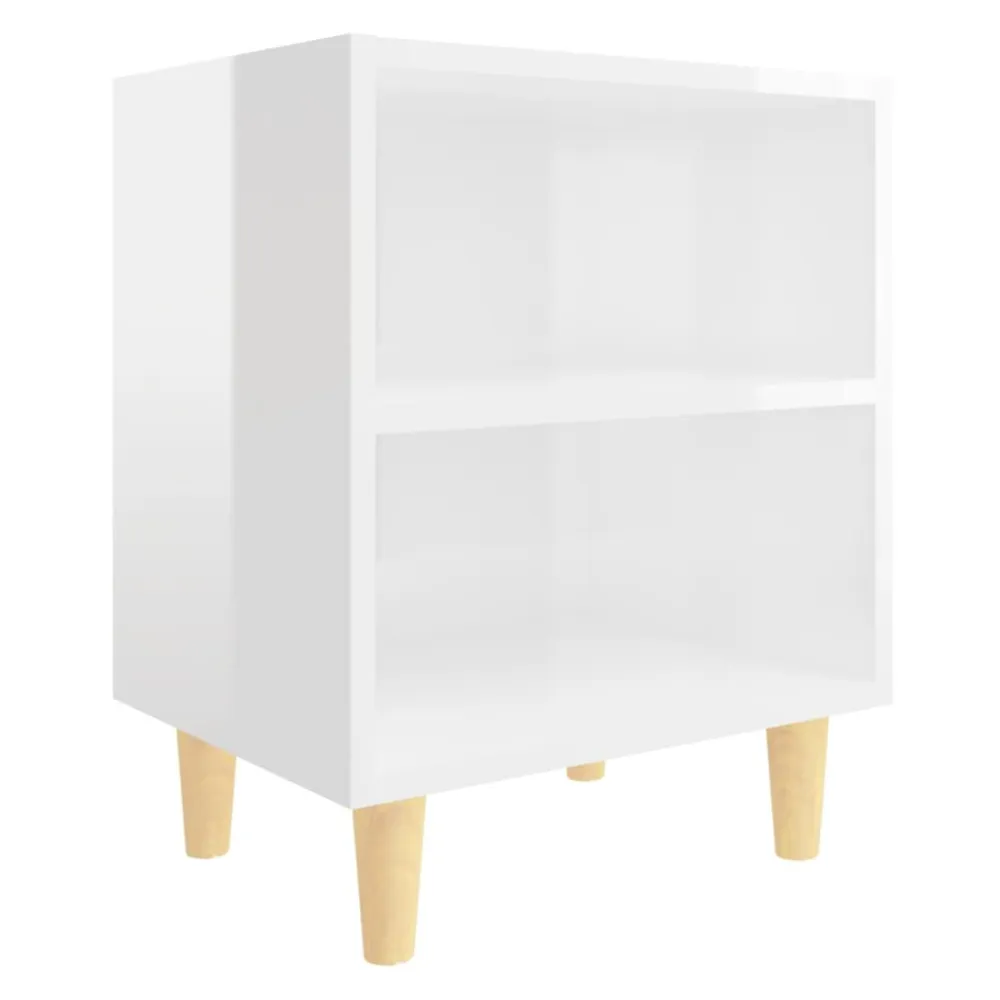 Nachtkastjes 2 st met houten poten 40x30x50 cm hoogglans wit