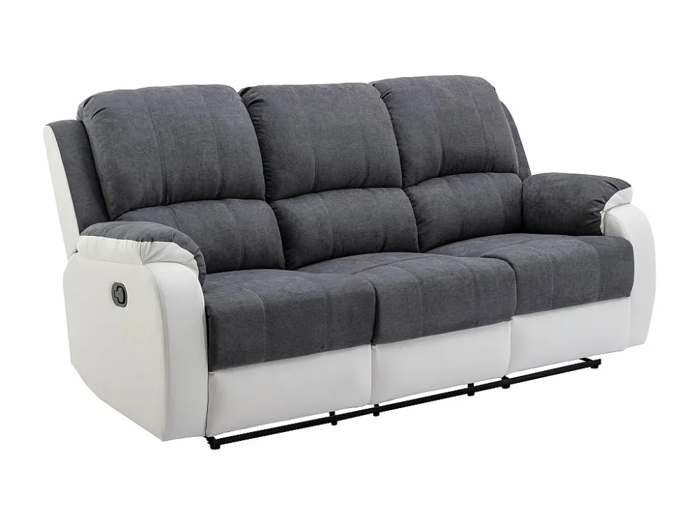 Driezits-relaxbank van microvezel en grijs en wit kunstleer BRODY