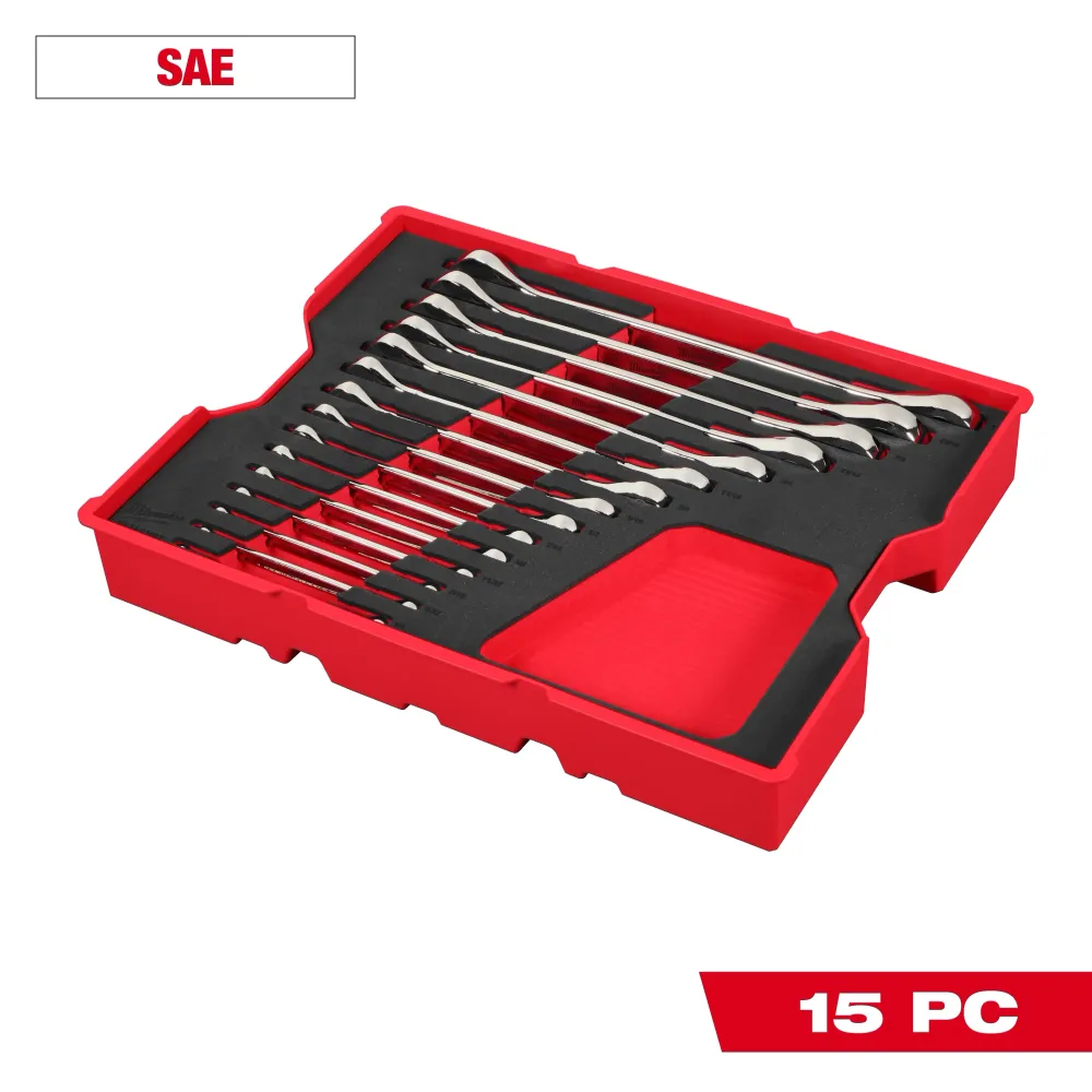 Milwaukee 15pc. Metric Ratcheting Combination Wrench Set Tray PACKOUT™ Drawers 48-22-0157