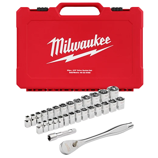 MILWAUKEE 29 PC. 3/8" Drive Ratchet & Socket Set w/ FOUR FLAT™ Sides - Metric & SAE