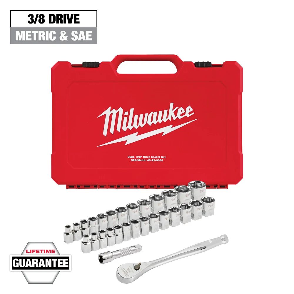 MILWAUKEE 29 PC. 3/8" Drive Ratchet & Socket Set w/ FOUR FLAT™ Sides - Metric & SAE