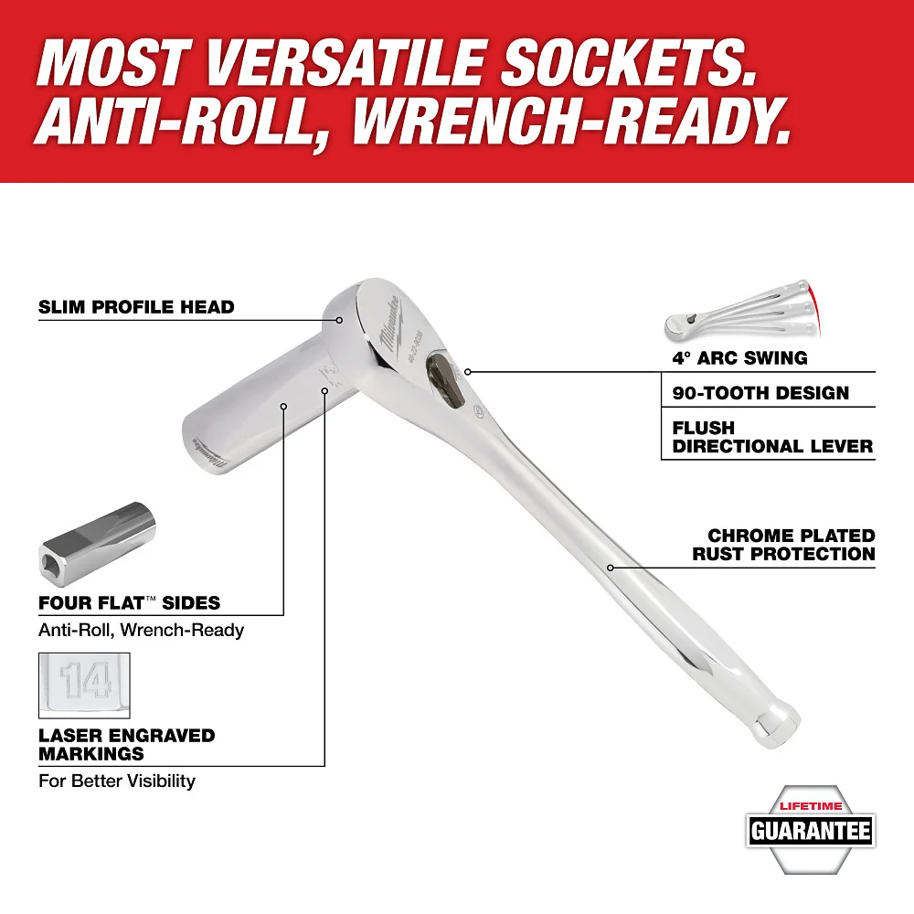 MILWAUKEE 29 PC. 3/8" Drive Ratchet & Socket Set w/ FOUR FLAT™ Sides - Metric & SAE