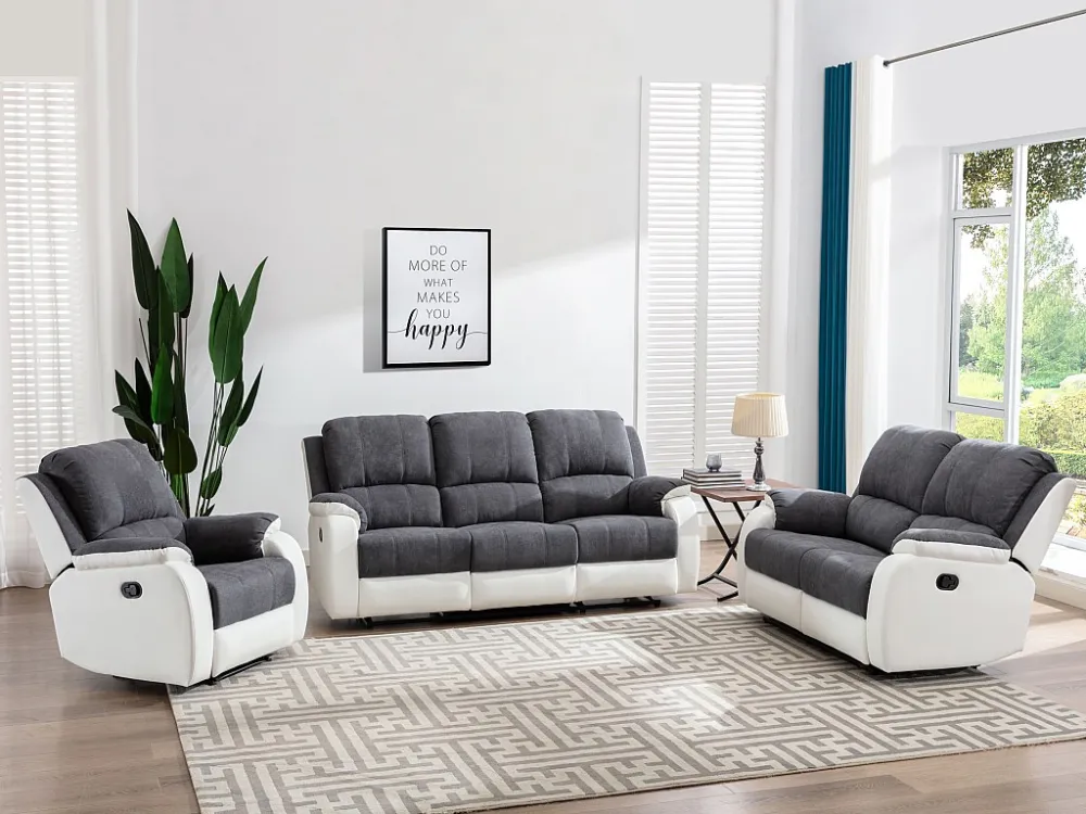 Relaxfauteuil van microvezel en grijs en wit kunstleer BRODY