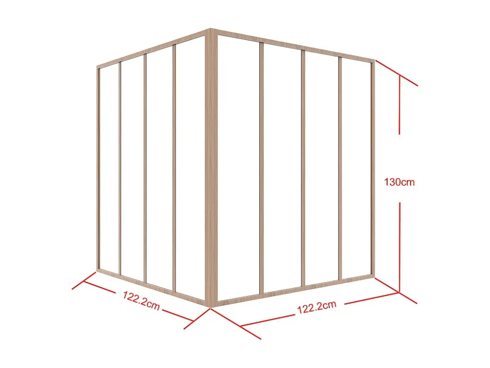 Hoekraam werkplaats van gepoedercoat aluminium, L120 x B120 x H130 cm, zacht naturel BAYVIEW