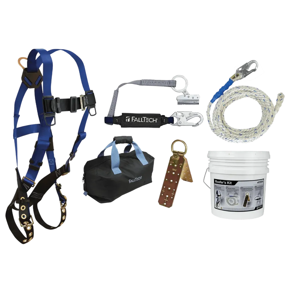FALLTECH Roofer's Kit w/ Hinged Herbruikbaar Anchor, Trailing Rope Adjuster & Large Bag voor glasconstructies