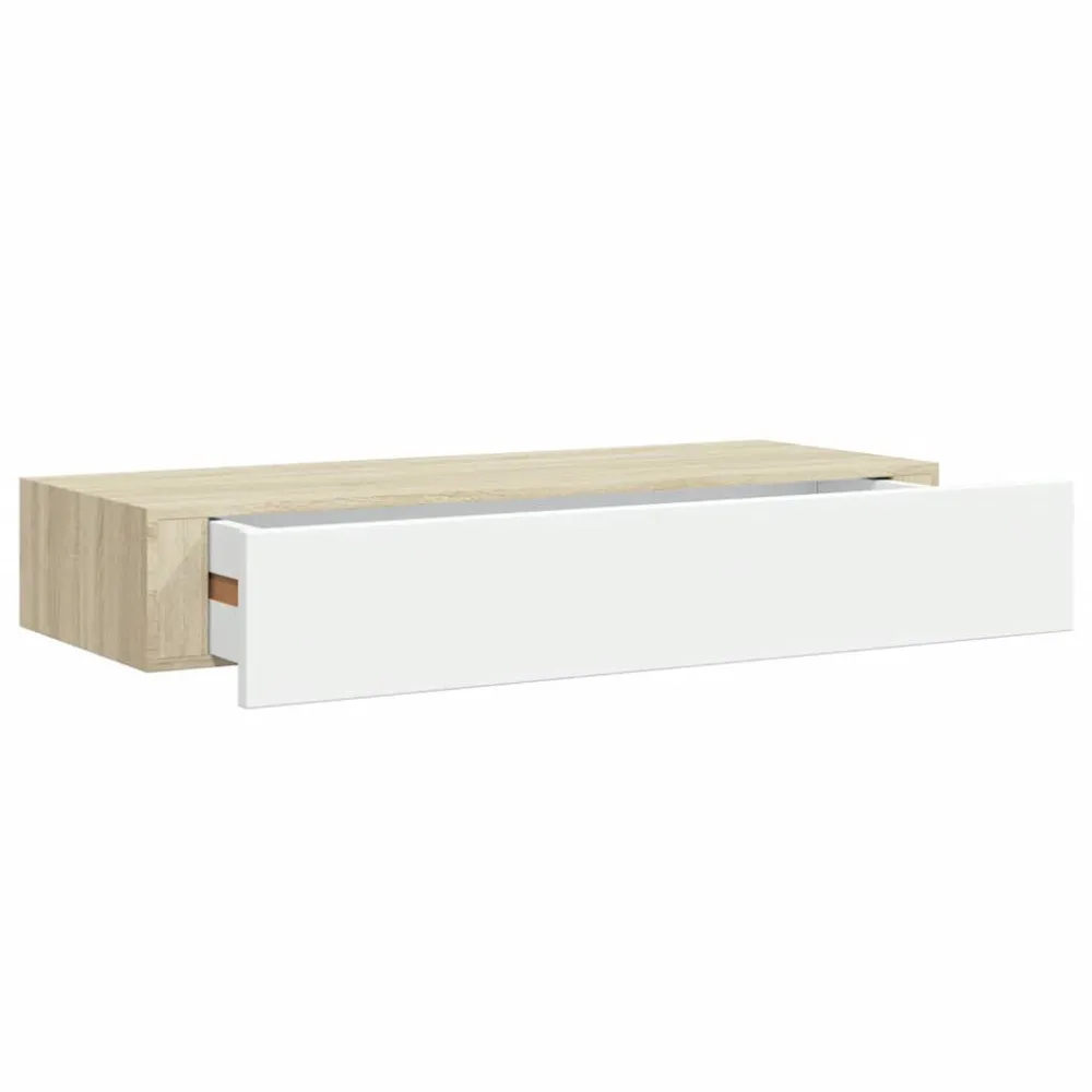 Wandschap met lade 60x23,5x10 cm MDF eikenkleurig en wit