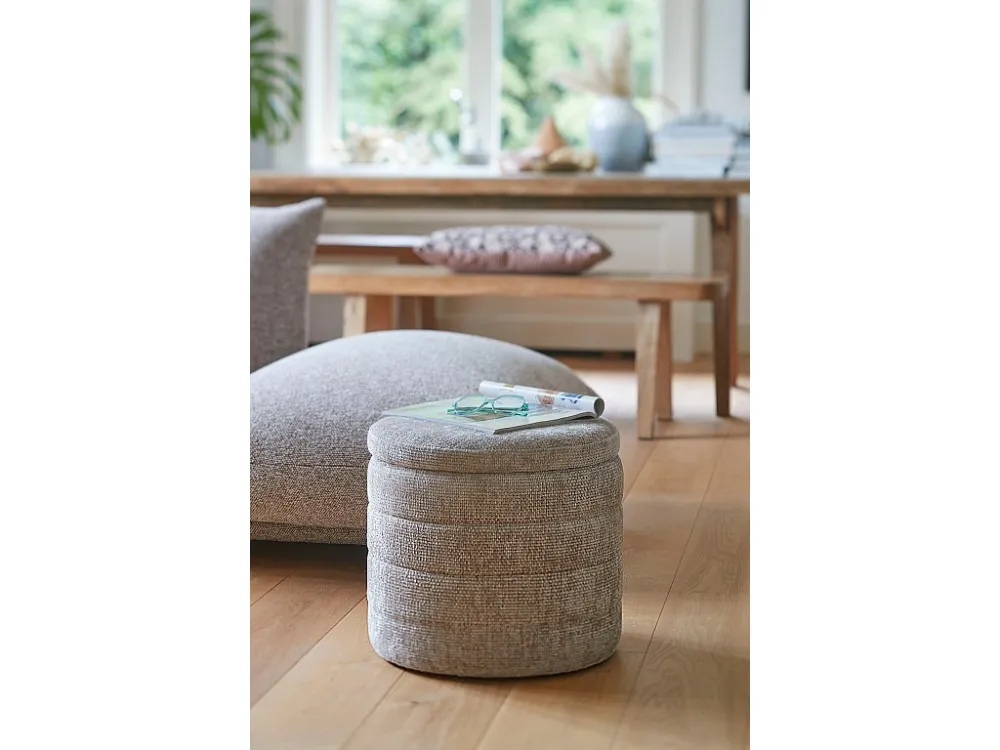 Opbergpoef van hout en 2 schuim en 2 polyesterweefsel - 42 x 42 x 41 - Lichtgrijs -
