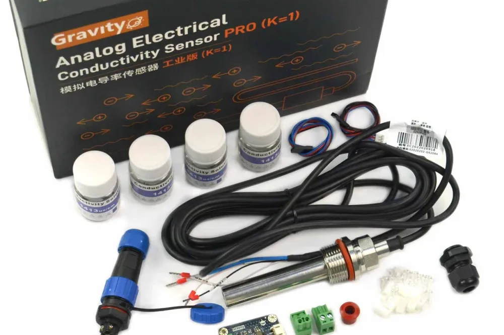 DFRobot SEN0451 Gravity Industrial Analog EC Sensor Kit (K=1), IP68, 100–2000 µS/cm, PT1000 Temp Comp, 3.3–5 V Arduino/Ras...