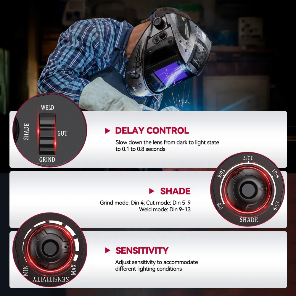 Auto Darkening Welding Protective Hood Rivet EXSpace VisionX300 - Huidvriendelijk