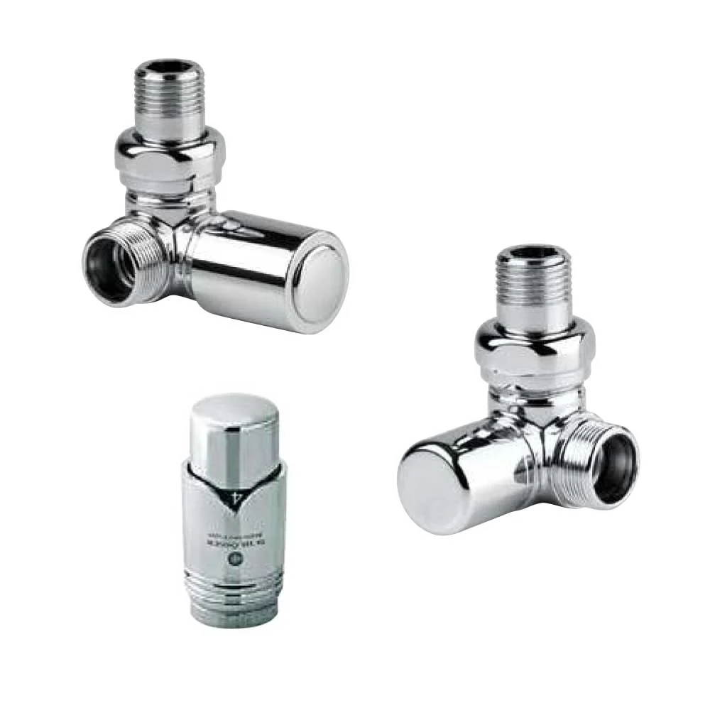 Thermostatic Kit Valve and Angle Lockshield Towel Radiator Metaalglans Finish RCR POLETTI