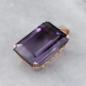 Large Amethyst Gemstone Pendant Rose Gouden