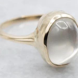 Minimalist Bezel Set Moonstone Ring Yellow Gold