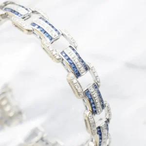 Sleek Gold Sapphire and Diamond Gemstone Link Bracelet