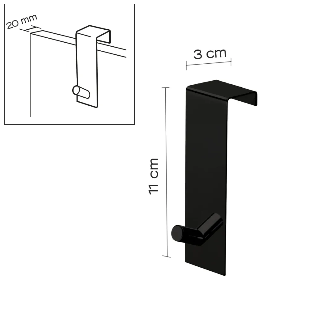 CE-Gecertificeerd Morgana single overdoor coat hook 20 mm - Gedempt Black