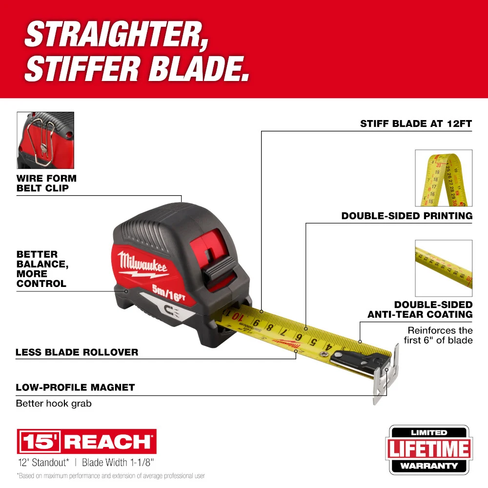 Verstelbare Haak MILWAUKEE 5 m / 16' Magnetic Tape Measure