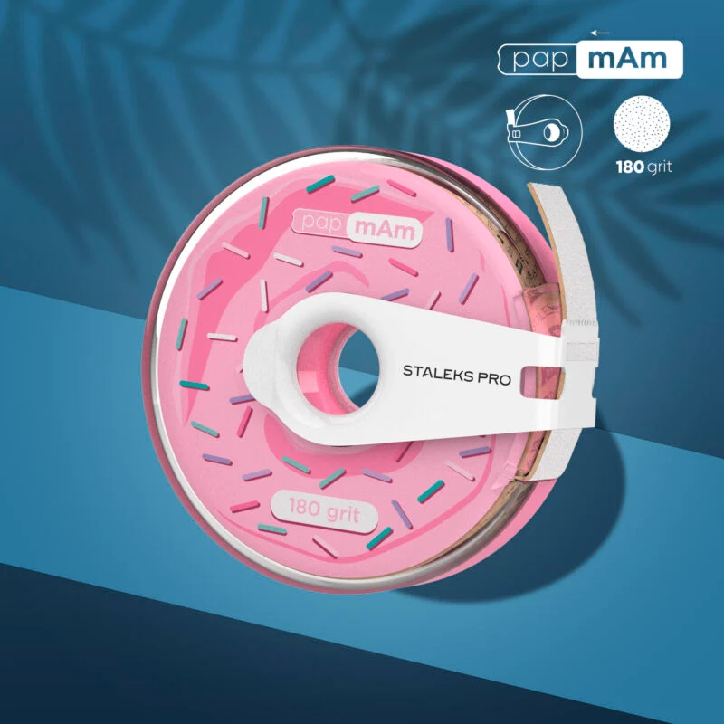 White disposable abrasive tape papmAm plastic case Staleks Pro Expert 180 grit, ATC-180w