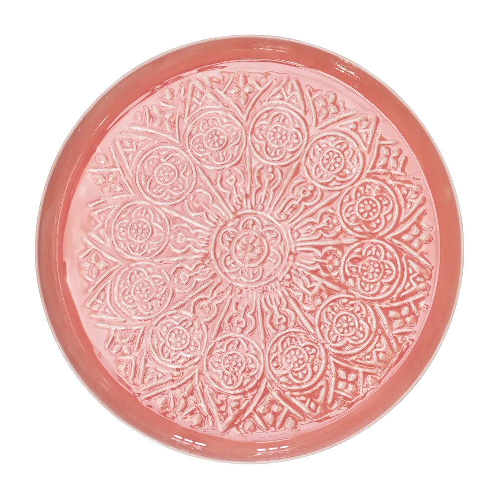 Large Round Metal Tray - Coral