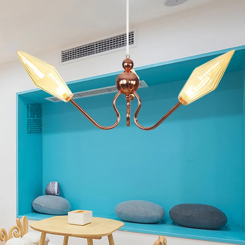 Metal and Glaswerk Diamond Chandelier Industrial 3-Light Study Suspension Lamp Amber/Clear Clear
