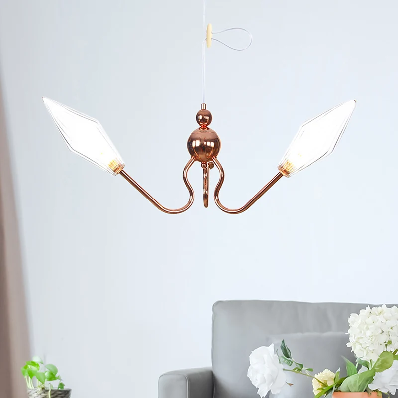 Metal and Glaswerk Diamond Chandelier Industrial 3-Light Study Suspension Lamp Amber/Clear Clear