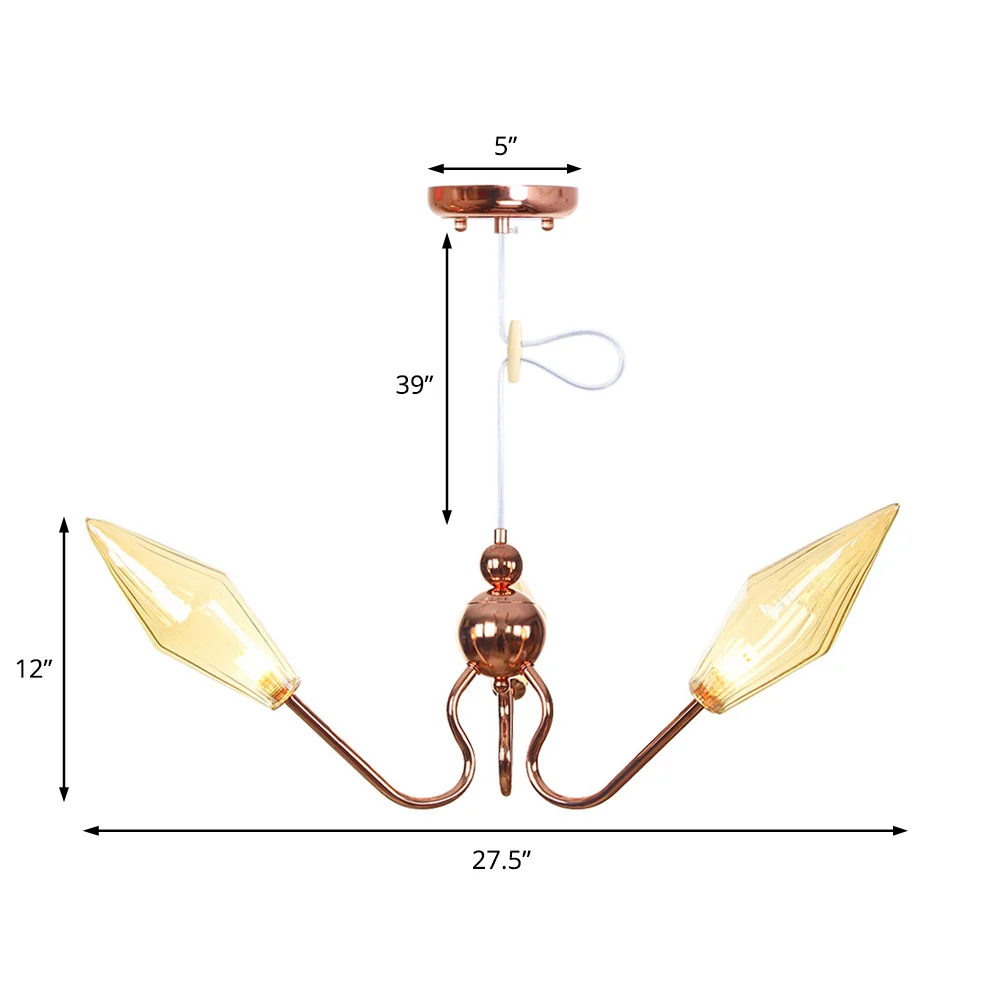 Metal and Glaswerk Diamond Chandelier Industrial 3-Light Study Suspension Lamp Amber/Clear Clear