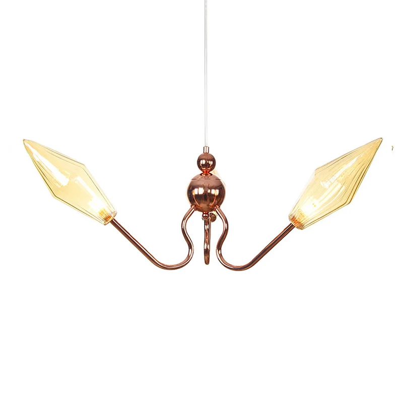 Metal and Glaswerk Diamond Chandelier Industrial 3-Light Study Suspension Lamp Amber/Clear Clear