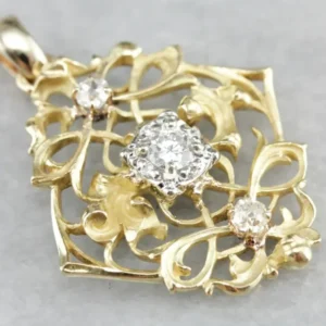 Mix Metal Diamond Filigree Pendant