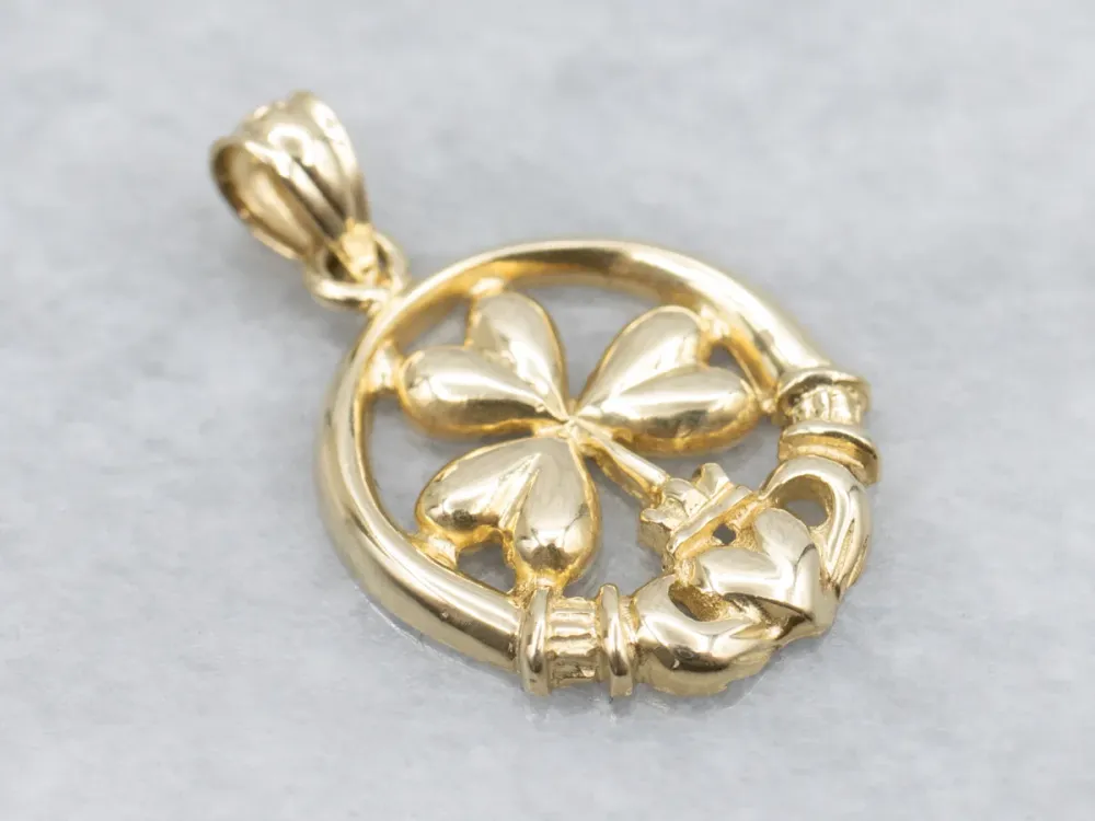 Veerdraad voor Industrie Irish Clover and Claddagh Gouden Pendant